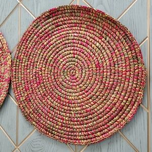 Colorful Woven Pink Green Yellow 3 Placemats Set